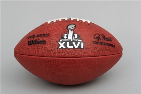 The official football for the NFL Super Bowl XLVI, in Cleveland. 